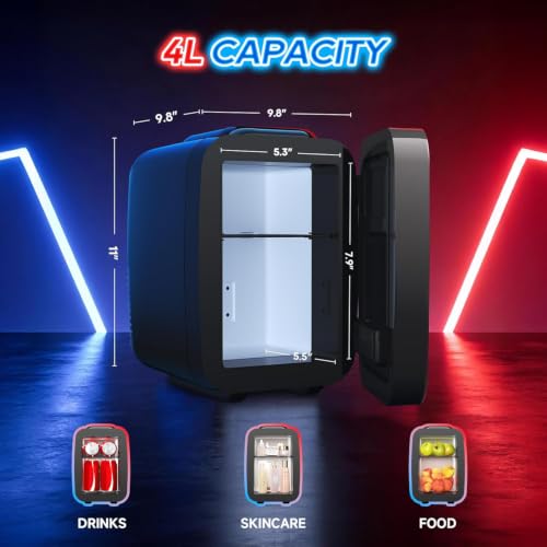 Image of BEICHEN Mini Fridge, 4L /6 Can Small fridge with Dimmable Gaming Light | Cooler and Warmer for Bedroom,Office and Dorm,Dual 12V AC /DC for Drink, Cosmetic and Food, Ultra-quiet,Lightweight