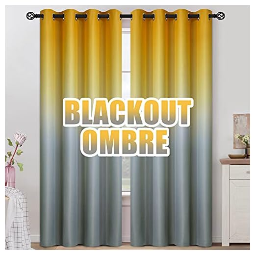 COSVIYA Grommet Ombre Room Darkening Curtains 84 inches Length for Kids/Girls Bedroom, Polyester Light Blocking Yellow to Grey Gradient Window Drapes/Curtains for Living Room,2 Panels, 52x84inches