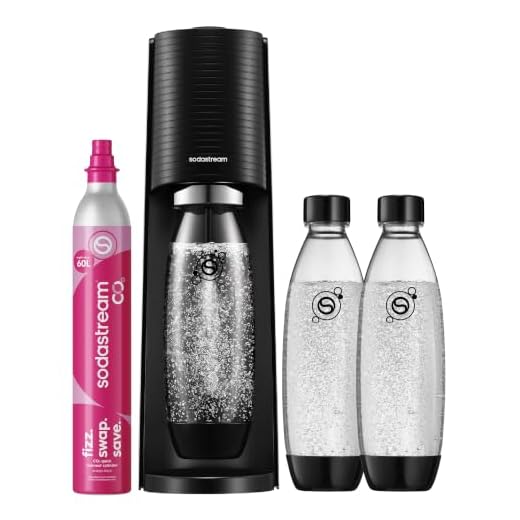 SodaStream Wassersprudler TERRA Promopack mit CO2-Zylinder und 3x 1L spülmaschinenfeste Kunststoff-Flasche, Höhe 44cm, Schwarz