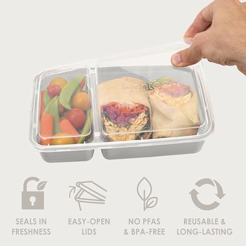 Bentgo 20-Piece Lightweight, Durable, Reusable BPA-Free 2-Compartment Containers - Microwave, Freezer, Dishwasher Safe - Whisper Gray