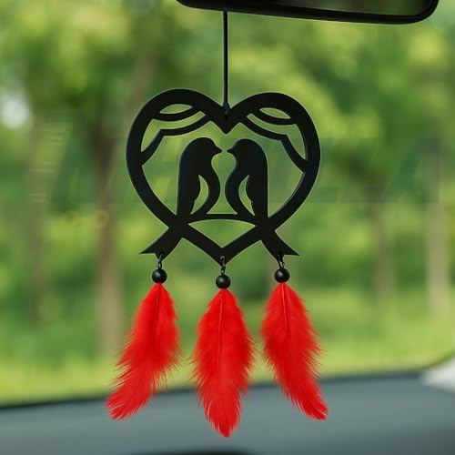 Image of Car Hanging Accessories: Radha Krishna Spiritual Acrylic Decor for Car, Home and Office Desk Decor Accessories (2BIRDS-CAR-HANG-01)