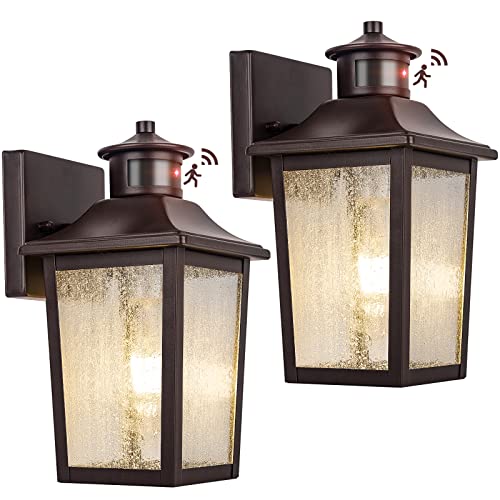 Image of Oil Rubbed Bronze Motion Sensor Outdoor Lights 2 Packs - Waterproof Dusk to Dawn Outdoor Lighting, Brown Exterior Garage Light Fixture, Porch Light Outside Wall Mount for House, Front Door, Anti-Rust