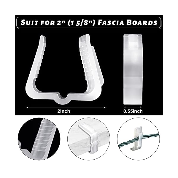 Marsui 150 pieces christmas light hanger hooks 1 5/8 inch fascia boards clips weatherproof plastic outdoor holiday light clip for christmas party decoration roof gutter fence eave - image 3