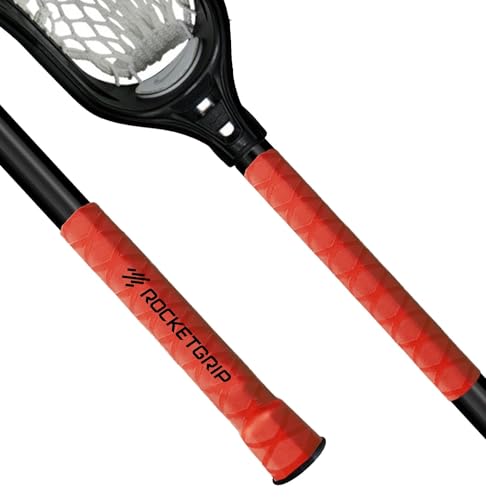 ROCKETGRIP Lacrosse Stick Grip (2pcs) – Lacrosse Stick Tape Alternative – Long-Lasting, Easy to Install, for Adults & Kids – One Size, Rubber (Red)