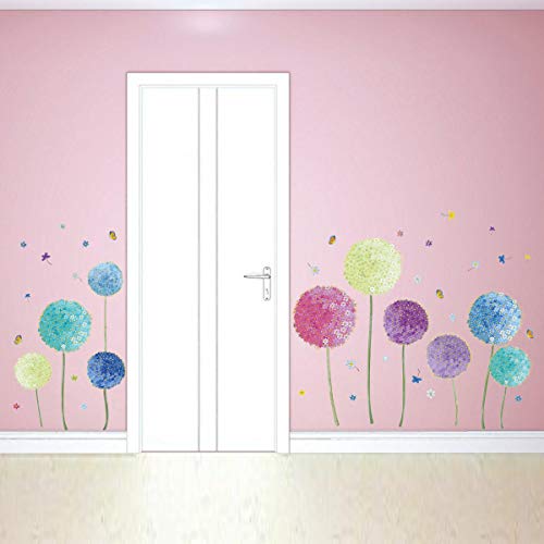Runtoo Flower Wall Decals Colorful Dandelion Allium Wall Stickers Baseboard Butterfly Living Room Bedroom Wall Decor #TOP2
