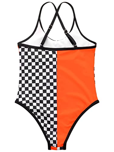 Hedmy Kids Girls Suspender Swimsuit Adjustable Strap Checkerboard One Piece Swimwear with Chest Pads4