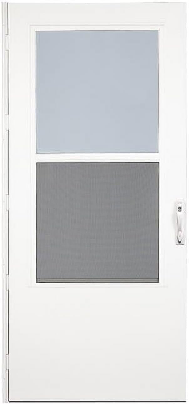 32 Inch White Self-Storing Storm Door with Heavy-Duty Weatherstripping & Adjustable Expander