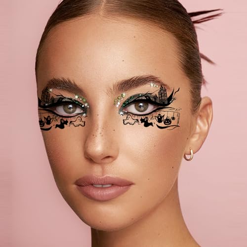 Eye shadow Tattoo Sticker Temporary Eye Tattoo Makeup Transfer Stickers Eyeliner Eyeshadow Sticker Spider Web Skull Bat for Women Halloween Masquerade Party 20pcs /10 Pairs - Image 5