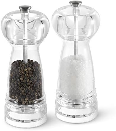 Vzaahu Clear Acrylic Salt and Pepper Grinder Set of 2 Refillable Sea Salt Pepper Grinder Kitchen Pepper Shaker for Sea Salt Adjustable Coarseness Ceramic Grinder