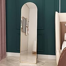 Arched Full Length Mirror, 65" x 24" Rounded Coner Floor Length Mirror with Gold Aluminum Alloy Frame, Full Body Mirror with Stand, Standing Hanging or Leaning Against Wall
