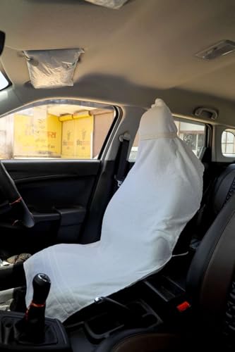 Image of MISHIKA Cotton Car Seat Towel Cover, Universal Fit, Beige, Soft Driving Comfort, 130x50 cm (1, White, 30 x60)