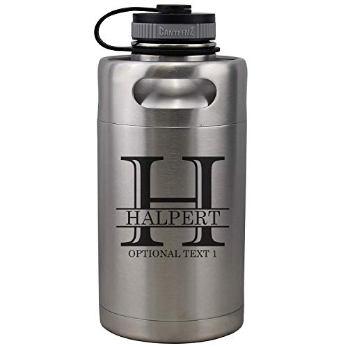 Personalized Etched Vacuum Insulated Beer Growler 64oz Keg