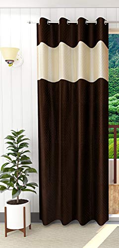 Polyresin Solid Grommet Eyelet Curtain for Window, 5ft, Cream-Dark Brown, Pack of 1(Eyelet), Washable