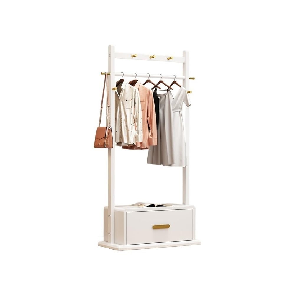 AILIUXIAOYAN Coat Rack Solid Wood Coat Rack Floor-standing Bedroom Household Clothes Rack Multifunctional Storage Cabinet Simple And Modern(White,L)