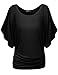 TWINTH Dolman Drape Tunic Plus Size Side Shirring Loose Fit Short Sleeve Top T-Shirts BLACK 2XL