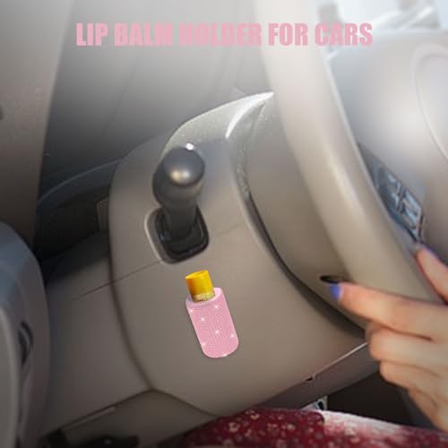 Image of Upright Car Chapstick Holder, Bling Insulating Lip Balm Holder,Rhinestone Car Accessories for Women Interior ,Suitable for Most Vehicles. (Pink)