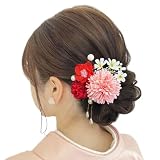 【Baramoly】髪飾り 和装 着物 浴衣 プリザーブドフラワー 造花 花飾り 祭り 花火大会 成人式 結婚式 卒業式 七五三 ウエディング 謝恩会 かわいい 髪留め 桃