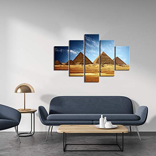 5 Pieces Egypt Pyramid Canvas Wall Art Egyptian Pyramids Painting Pictures Egyptian Decor Modern Desert Posters Prints Artwork Decor For Living Room Home House Wooden Framed Ready To Hang(60''Wx40''H) #TOP1