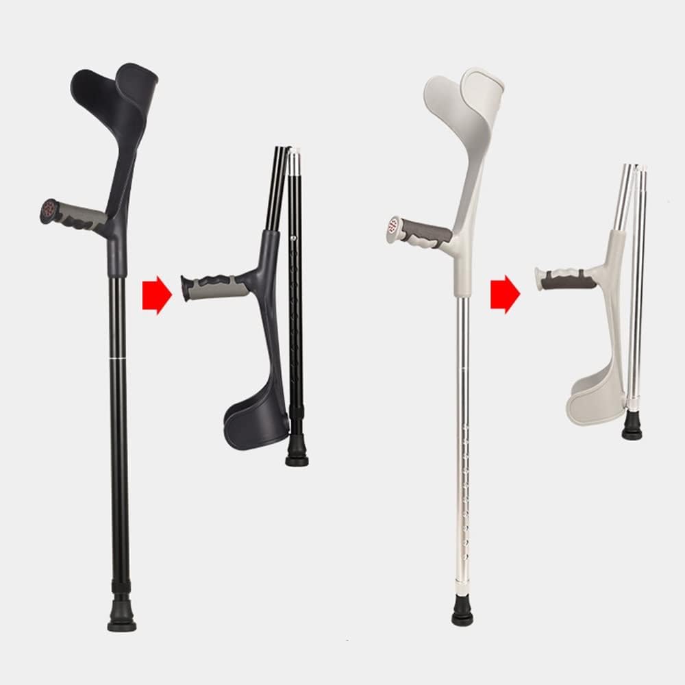 Crutches for Adults,Foldable Crutch Comfortable Grip and Wear-Resistant,Forearm Crutches Adjustable Height,Bearing 140kg,Balanced Unisex,Black, Grey