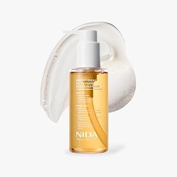 NIDA Perfect ClearTM Oil-To-Foam Double Cleanser | Jojoba Oil, Tea Tree Oil, Rice Extract | Good for Daily Impurities, Excess Sebum, Pore Cleaning, Blackheads, Dirt and Pollutants | 4.90 fl. oz., 145ml