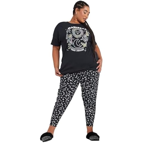 Yours Curve Blue 'Manifest' Star Print Pyjama Set Cover