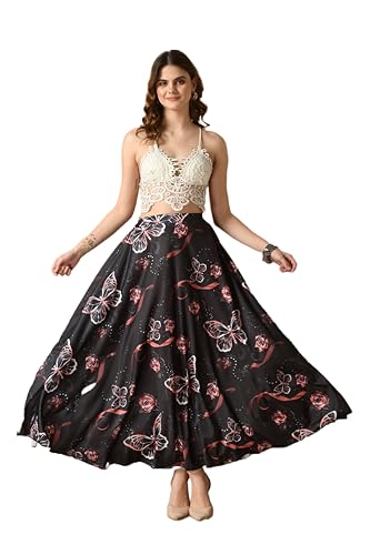 Image of VAGISHA Women's 4-Metre Flared Long Skirt | Skirts for Women Long Length | Long Skirts for Girls | Ethnic & Boho Printed Wear with Elastic Waist | Perfect for Party, Festive & Casual Look