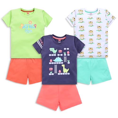 Image of LuvLap Baby Boys Regular Fit 100% Cotton Half Sleeves Boys T-Shirts and & Shorts Set Pack of 3