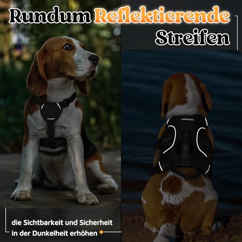 rabbitgoo Ausbruchsicheres Hundegeschirr Kleine Hunde mit Griff, Anti Zug Sicherheitsgeschirr Hund Atmungsaktiv, Verstellbare Brustgeschirr, Gepolstertem Hundeweste, Panikgeschirr, Schwarz S