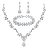 Crysdue Wedding Jewelry Set for Women, Floral Necklace Dangle Earrings Bracelet Hair Comb Adjustable Ring Set, Cubic…