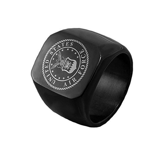 JAJAFOOK Men's US Military Air Force Signet Rings, Stainless Steel Ring, Silver/Gold/Black