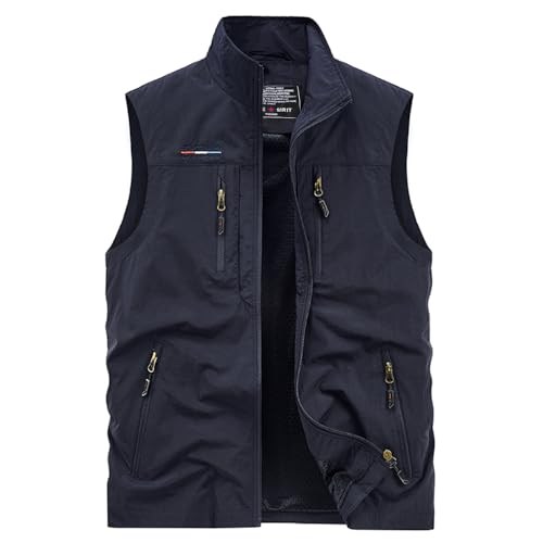 Oralidera Herren Outdoor Weste mit Vielen Taschen Anglerweste Safariweste Jagdweste Multifunktionsweste Freizeit Ärmellose Jacke Leicht Sommer Weste, Blau, XL