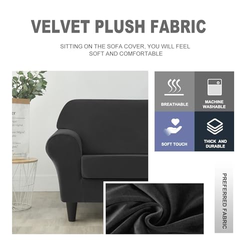 Deisy Dee Velvet Couch Covers - Stretch Soft Sofa Slipcovers for 3 Cushion Couch - Pet Friendly and Durable Fabric for Dogs and Pets - Elegant Protection for Your Living Room Furniture (black) by Deisy Dee - Image 4