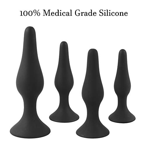 Butt Plugs Trainer Silicone Anal Plugs Beginners Starter Set For Women And Men Soft Silicone Plugs Toys Trainer 4 Piece Set (Black) #TOP3
