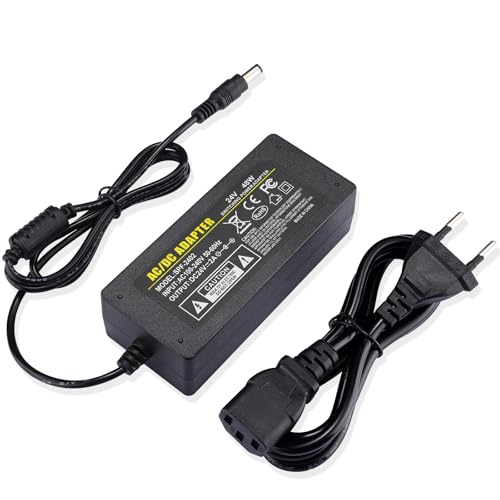 TOBWOLF 24V 2A Netzteil Adapter, DC 24V 48W Schaltnetzteil, AC 100V-240V auf DC 24 Volt 2 Amp Universal Schalttransformator, 5.5 x 2.5mm Stecker für CCTV Kamera, Bluetooth Lautsprecher, Schalter