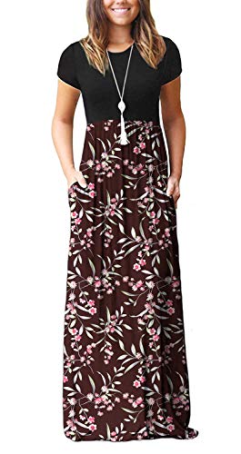 Image of DEARCASE Maxi Dress for Women Short Sleeve Casual Summer Loose Plain Comfy Long Dresses with Pockets