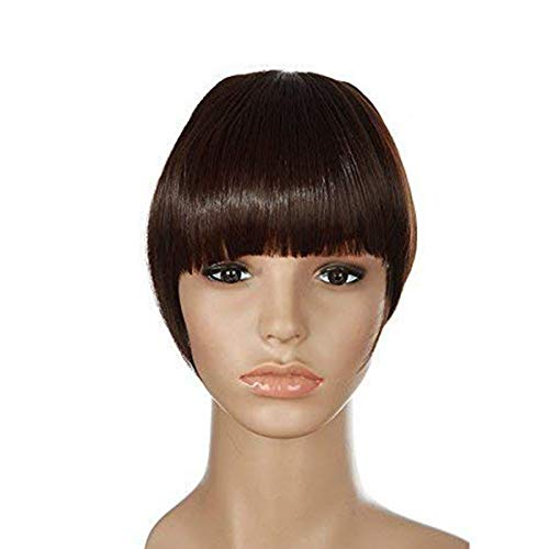 Flequillo Postizo Pelo Natural Clip Pelo Sintético Se Ve Natural Una Piaza 2 Clip Extensiones de Cabello Clip in Bangs Fringe Postizos Pelucas (22cm,30g,Castaño Chocolate)