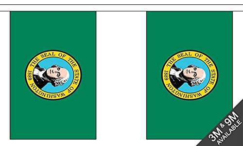 Flagtex Washington Fabric Bunting – 3m with 10 Flags – Indoor & Outdoor Decoration – String Flags Banners WA State USA American West Pacific Northwest