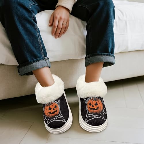 Halloween Theme Memory Foam Flannel House Slippers for Women Mens Thick Sole Platform Slippers for Indoor Outdoor4
