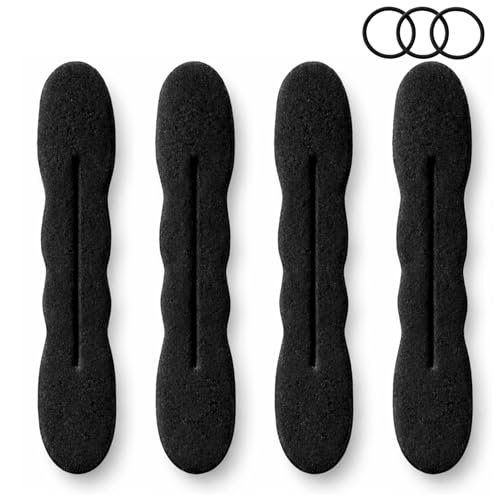 Styla Hair Black Magic Hair Bun Maker 4 Pack Large Foam Sponge Shaper Accessories - Strong, Flexible, Reusable Twister for Updos, Ballet Hairstyles, French Twist, Waves & More!