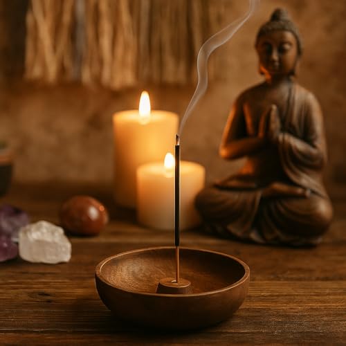 Image of Kundi Premium Incense Stick Holder Bowl | Wooden Ash Catcher Bowl for Puja, Meditation, Aromatherapy & Relaxation | 5 x 5 Inch