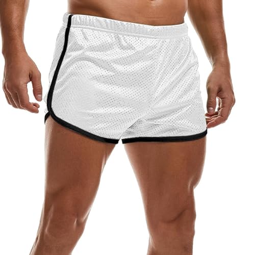 AIMPACT Mens Running Shorts Breathing Workout Gym Booty Short Shorts, White, Medium
