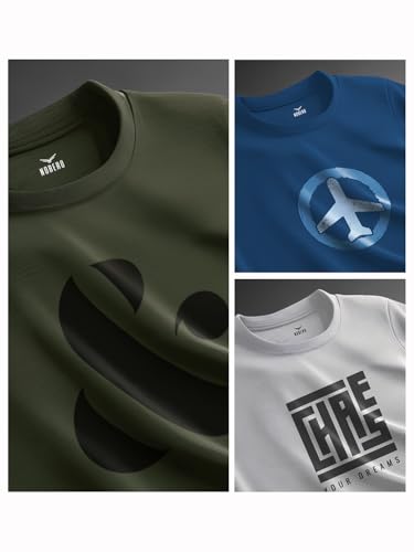 Image of Nobero 100% Cotton Tshirts for Men Combo Pack of 3 | Regular Fit | Printed | Round Neck Half Sleeve