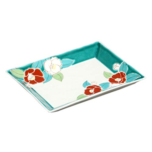 九谷焼 青郊窯 5.7号角皿 椿 四季の花 SK-435 JAPAN KUTANI