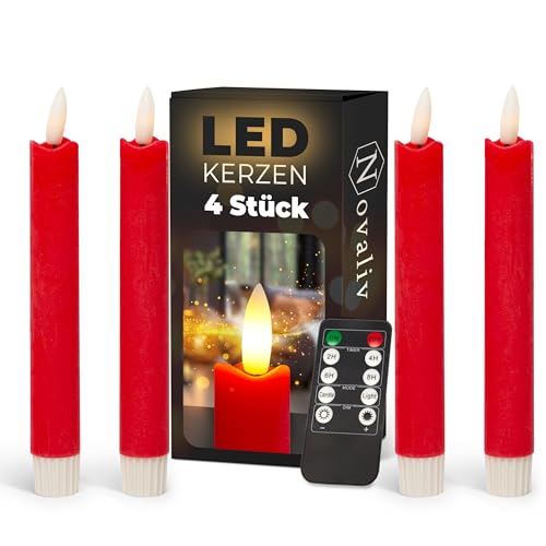 Stabkerzen LED mit Timer ROT 4 Stück ROT indoor - 6 Stunden -...