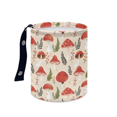 Image of Red Cute Mushroom Trash Can for Car Garbage Can for Back Seat Leak Proof with Adjustable Buttons Cars Accessories for Women Interior