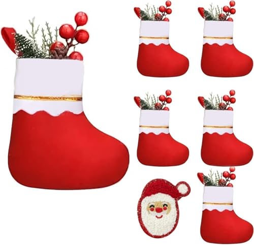 Thsinde Christmas Stockings Mini Set of 6, 8.3â€™â€™ Red Christmas Stocking Luxury Classic Hanging Ornament Decorations for Xmas Decoration, Fireplace Hanging Christmas Decorations