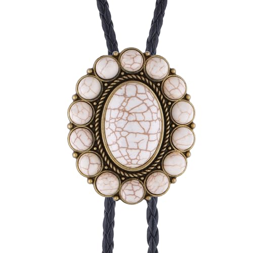 Image of GelConnie Bolo Tie for Men Women Western Cowboy Turquoise Leather Necktie | Natural Stone Bolo Tie Necklace for Women Rodeo Cowboy Leather Necktie Native American Western Cowgirl Ties Adjustable Cord