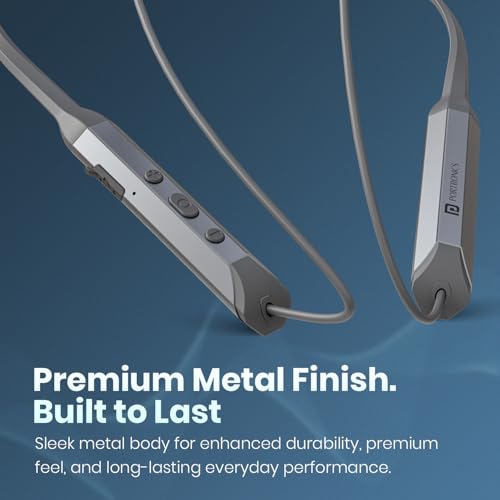 Image of Portronics Harmonics Z12 in Ear Bluetooth Neckband with Metallic Built & Hall Switch(ON /Off),Upto 35 Hours Playtime, Gaming /Music Mode, Low Latency, Bluetooth Version 5.3V, Type C Fast Charging(Grey)