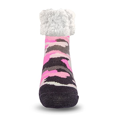 Pudus Camo Pink Cozy Winter Slipper Socks for Women and Men with Non-Slip Grippers and Faux Fur Sherpa Fleece - Adult Regular Fuzzy Socks3