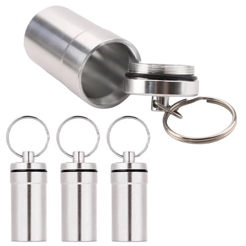 3 Stücke dose Schlüsselanhänger, WasserdichteTragbare Aluminium box, box Schlüsselanhänger für Camping Wandern Reisen Outdoor (Silber)